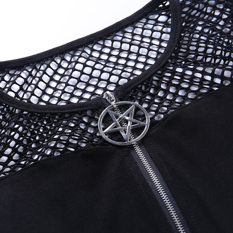 Title 9, Dark Gothic Zip Bottom Shirt Fishnet Patchwork ...