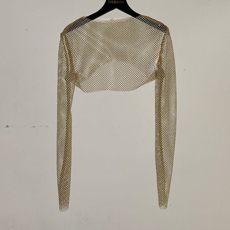 Title 2, Rhinestone Crystal Long-sleeved Shiny Net Shirt...