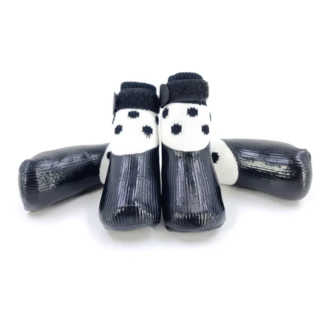 Dog Socks Soft Soled Shoes Scratch Proof And Waterproof Footwear Polka Dot Black - Shop at LoveMi