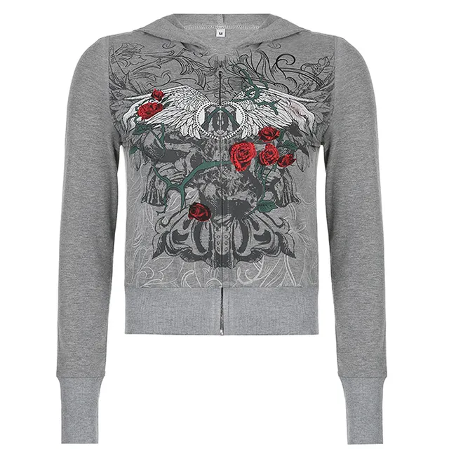 Graphic Print Retro Casual Hooded Jackets Spring Autumn Vint A Style - Shop at LoveMi