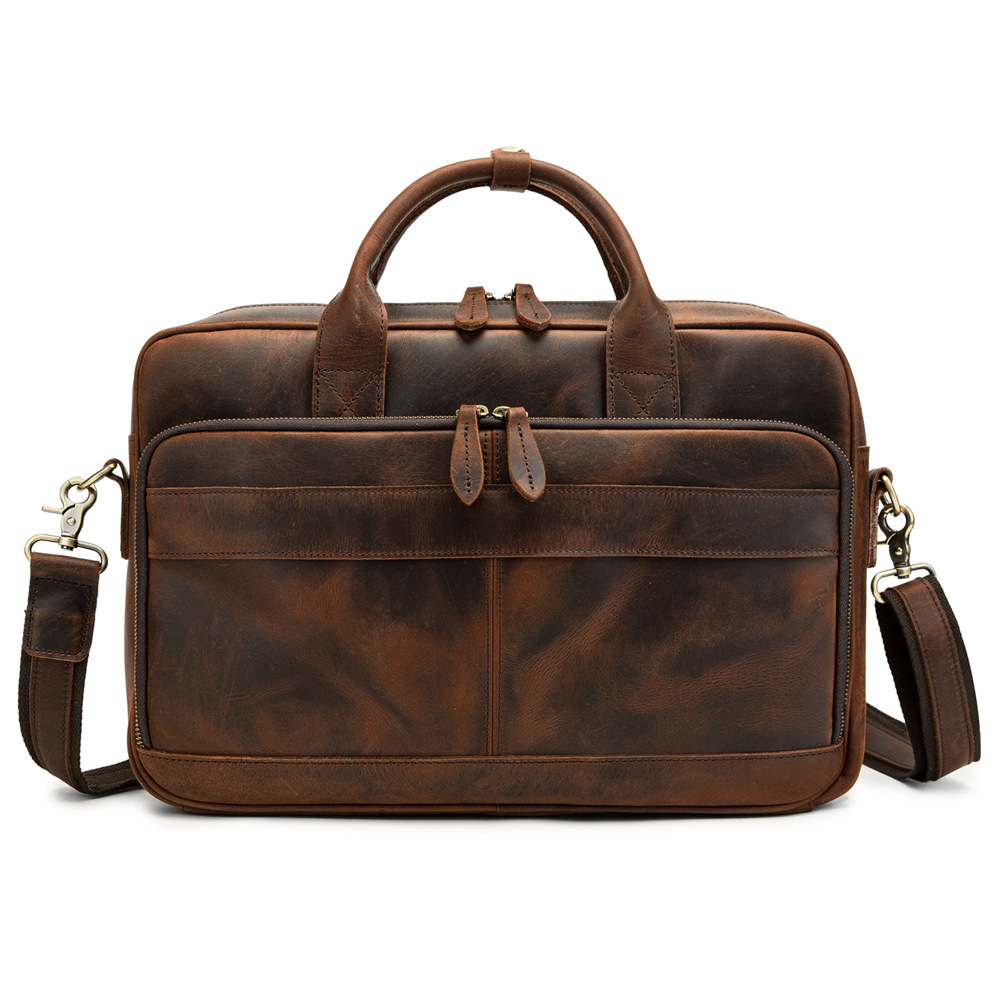Horse Leather Men's Shoulder Bag Leather Laptop Men's Briefcase Portable — foto 10
