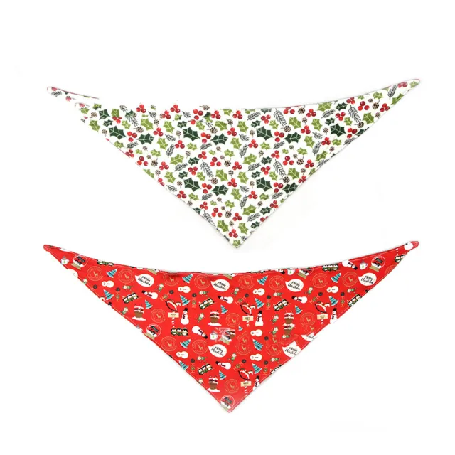 Pet Double sided Saliva Towel Dog Triangle Scarf Pet Accessories Red Christmas Leaves - Shop at LoveMi