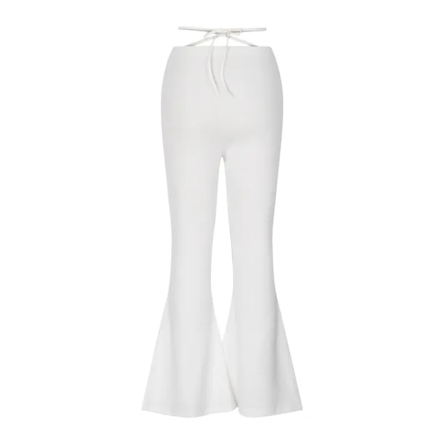 Women's V Shaped Waist Cropped Navel Cross Strap Solid Color Flared Casual Pants White - Shop at LoveMi