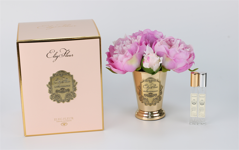 Elegant Gold-plated Cone Vase Mixed Peony Bouquet - Light Purple & White — image 7