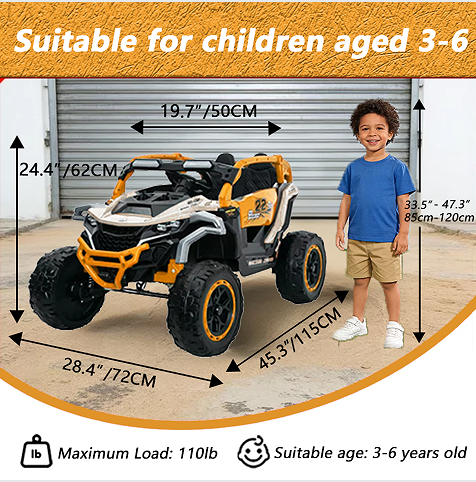 Ride On Models Truck Car 12V Kids Electric Vehicles, Remote Control, Front & Rear Shock Suspension, 2 Seater UTV, Flashlights And A Built-in Music Player, For Age 3-6 Years Old