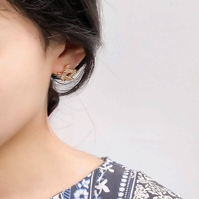 Silver Earrings Female Personality Diamond-studded Square Korean Simple Temperament