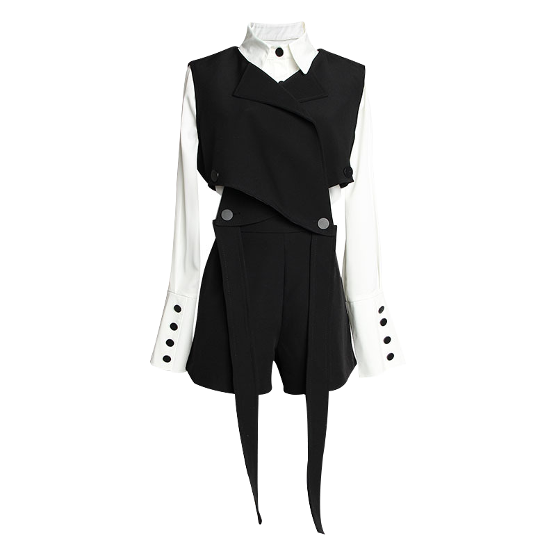 Niche Design Black And White With Contrasting Color Button-Up Shirt Set