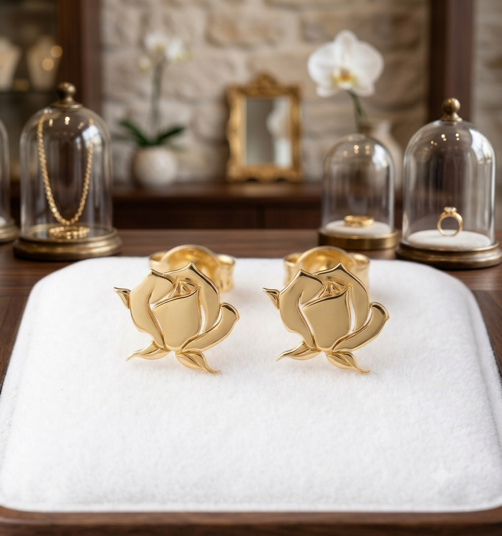 Custom 24K Gold Plated Rose Stud Earrings Personalized Gift — view 2