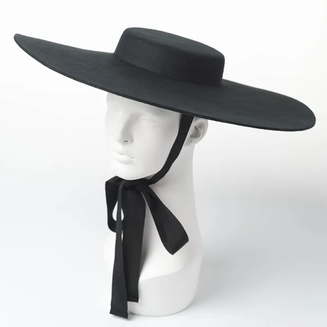 Light Flat Big Brim Wool Top Hat Black - Shop at LoveMi