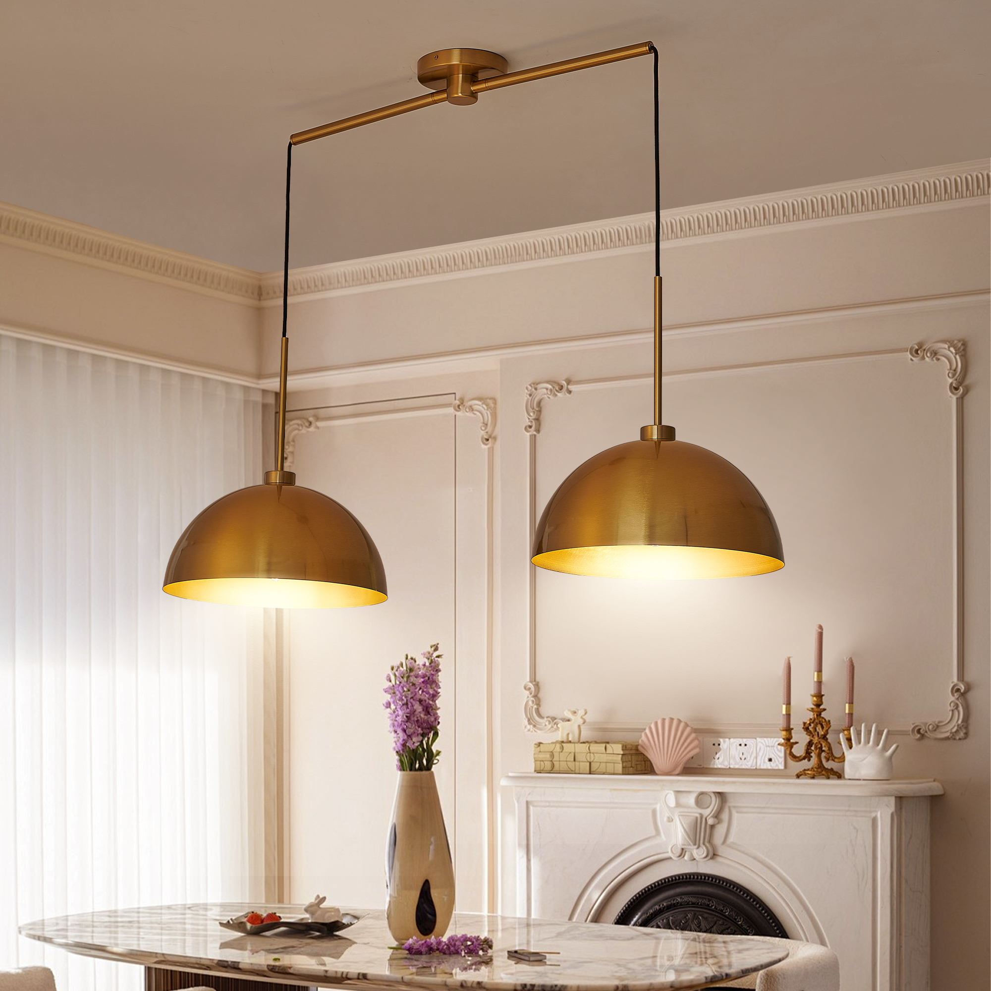 41inch Industrial Modern Copper Color Double Pendant Light Adjustable Ceiling Hanging Lamp With Bright Finish For Dining Room, Kitchen, Or Living Room Stylish And Durable Lighting Fixture No 