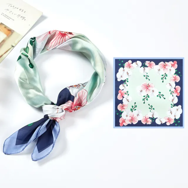 Silk Satin Printed Scarf Scarf Shawl 013Blue - Shop at LoveMi