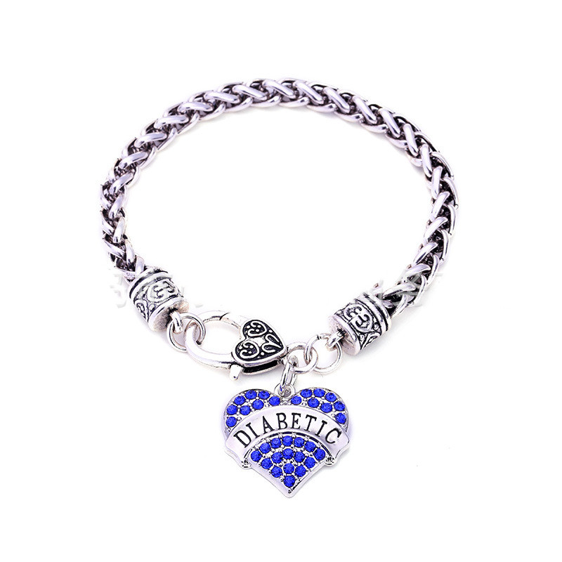 Title 2, Zinc Alloy Diamond Heart-shaped DIABETIC Bracelet