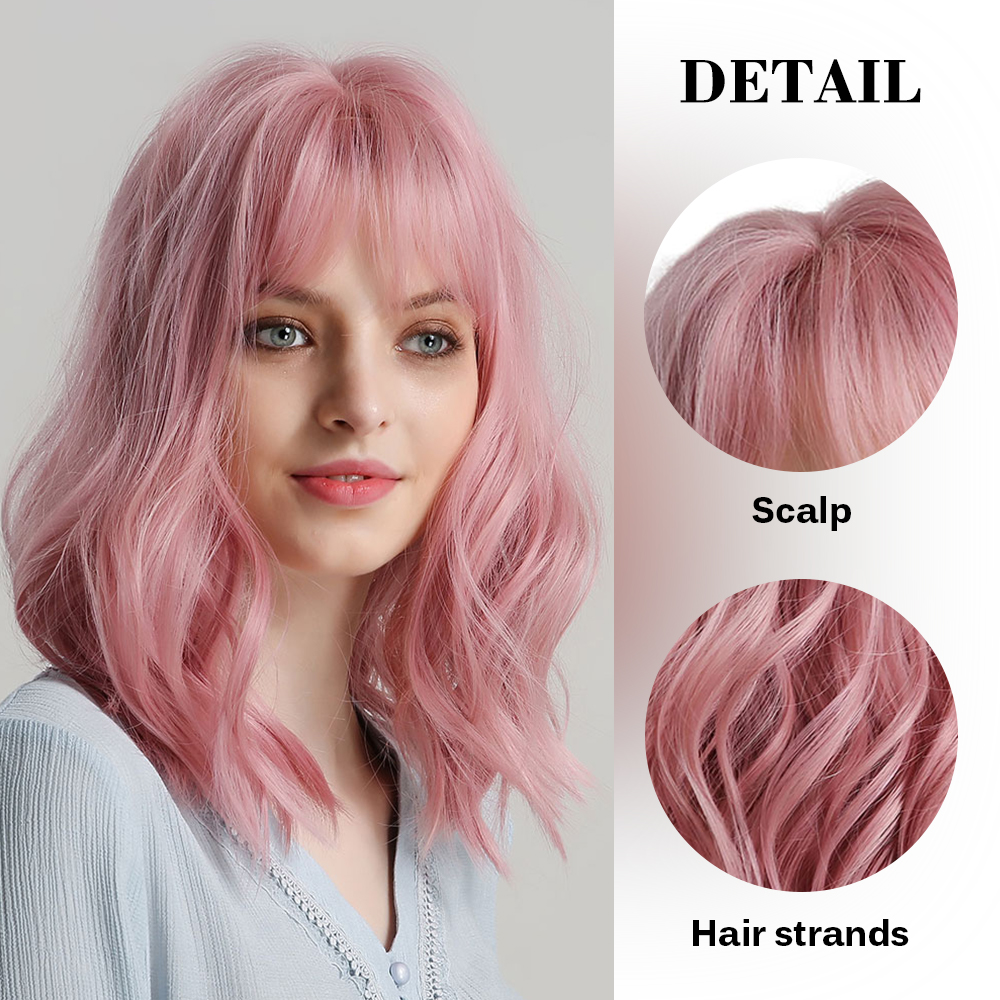 High temperature Fiber Mechanism Wave Curly Hair Head Cover Pink - Shop at LoveMi