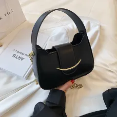 Smiley Western Style One-shoulder Armpit Handbag - Black - View 1