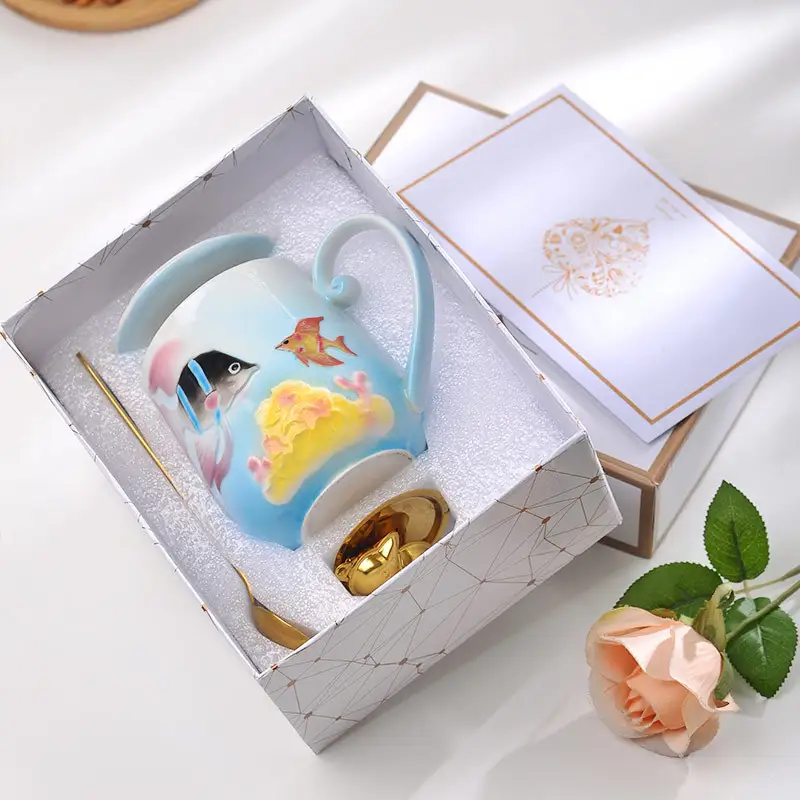 Creative Animal Cute Fish Enamel Porcelain Lid Mug