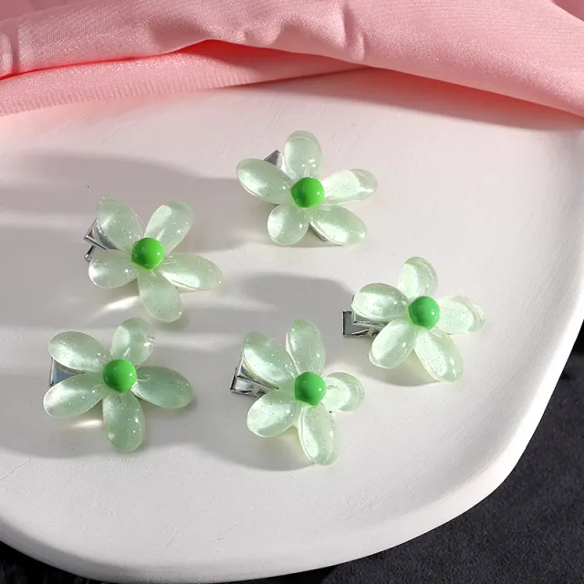 Small Bow Hairpins Cute peach rose headwear hair Light Green Clear Flower - Shop at LoveMi