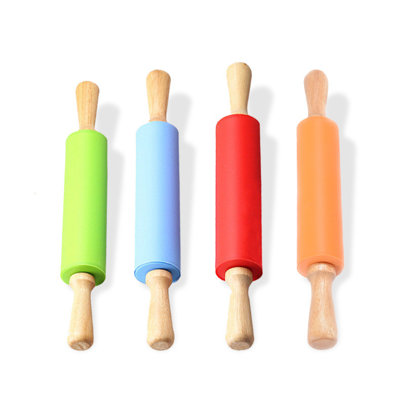 Title 6, Rolling Pin Silicone Rolling Wooden Handle Nood...