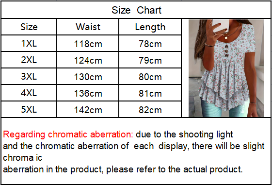 Self-pick-up Women’S Plus Size Ruffle Short Sleeve T Shirt Casual Printed Top  Only Self-pickup Is Supported