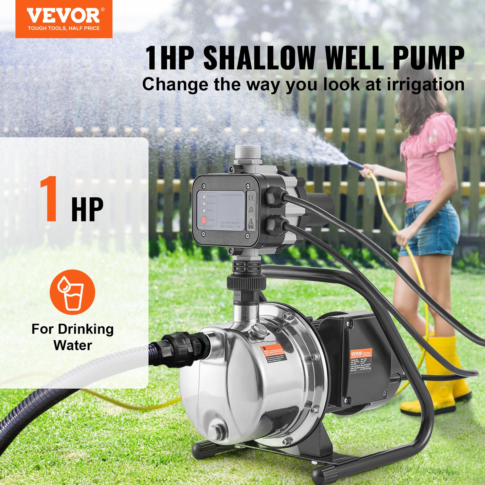 Shallow WellPump Portable JetPump Auto Controller 1HP 1200GPH 164ft - Image 1