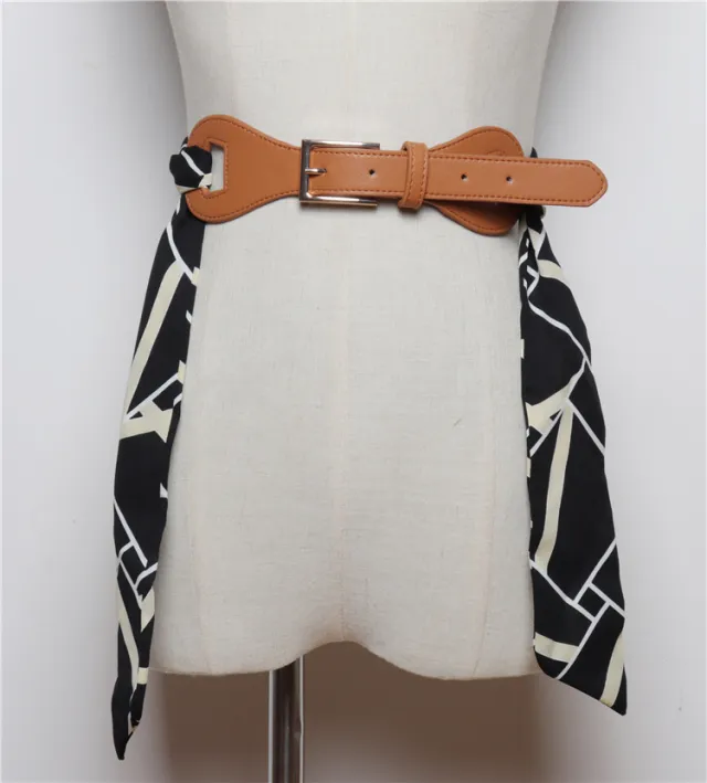 Removable Silk Scarf Stitching Belt Decoration Dress Skirt Belt Women Tuo Fight Apricot - Shop at LoveMi