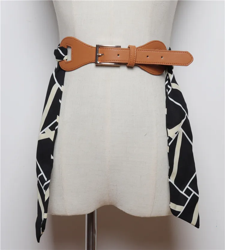 Removable Silk Scarf Stitching Belt Decoration Dress Skirt Belt Women - Tuo Fight Apricot