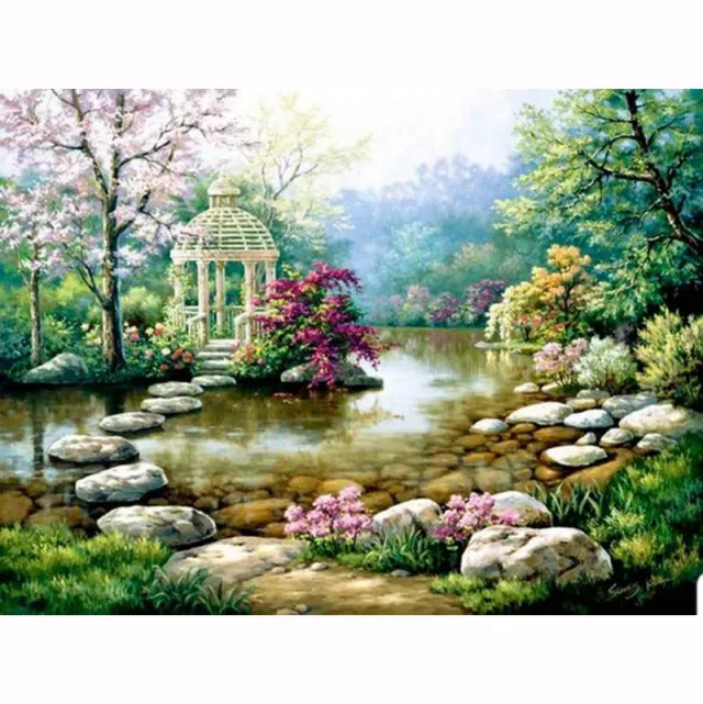 Embroidery DIY Diamond Painting Cross Stitch Lake Garden Diamond Embroidery Square Round Diamond Mosaic Painting Square - Shop at LoveMi