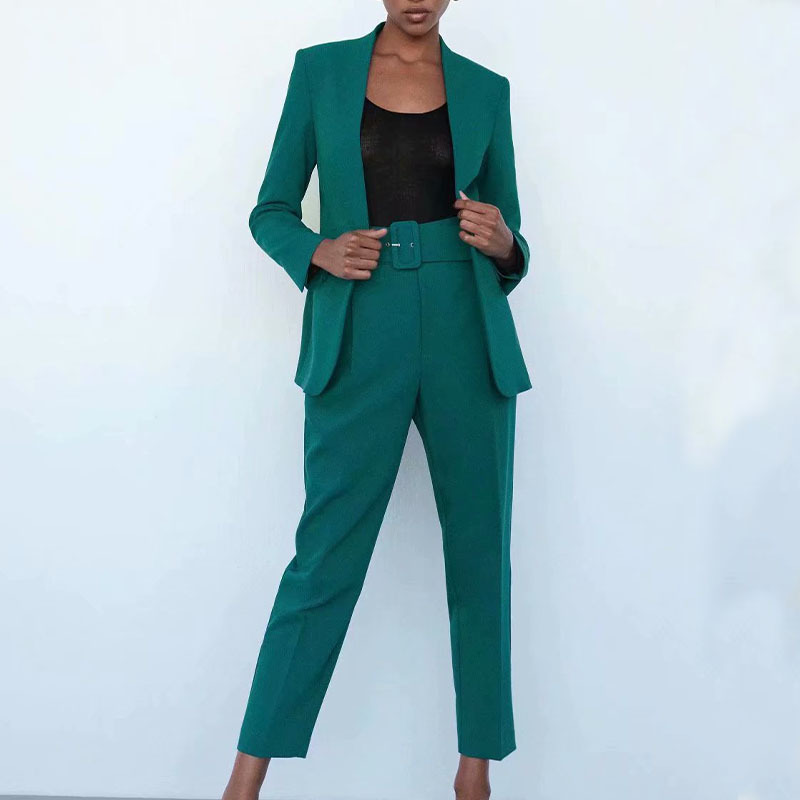New Women's Suit Jacket Without Lapel Solid Color Long-sleeved Collar Pants