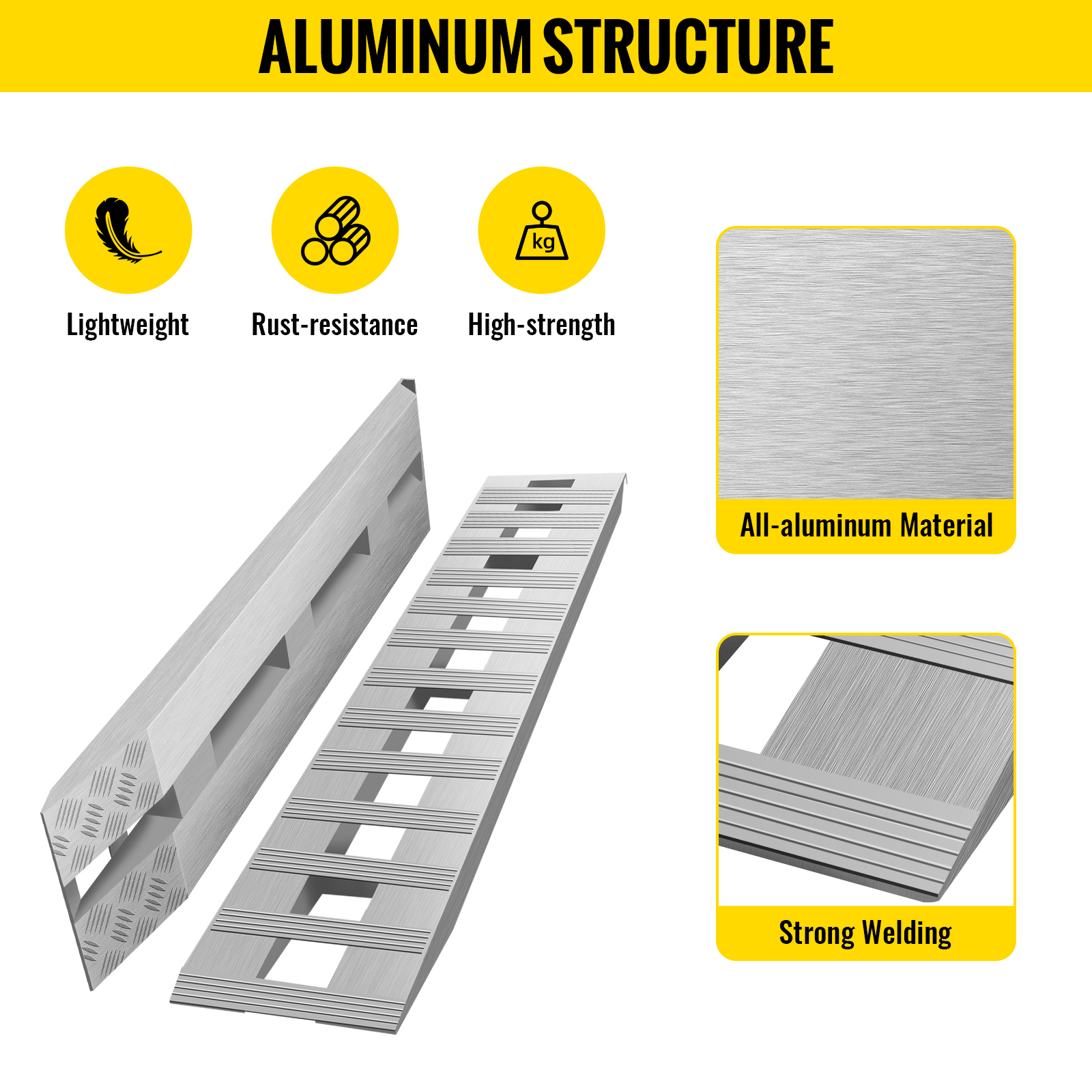VEVOR aluminum ramp pair deployed on bumper-pull car hauler trailer loading an ATV