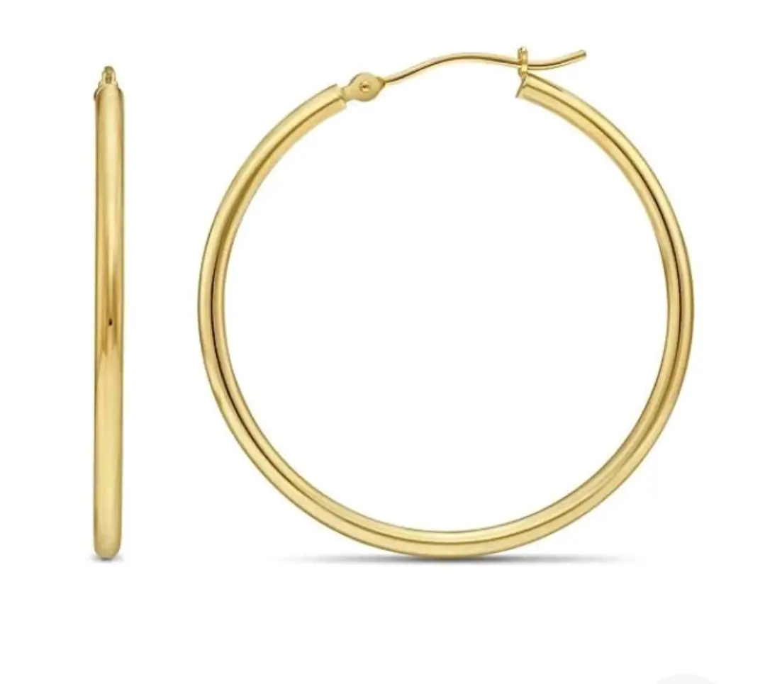14K Stamped Real Gold Filled Shiny Polished Round Creole Hoop Earrings All Sizes