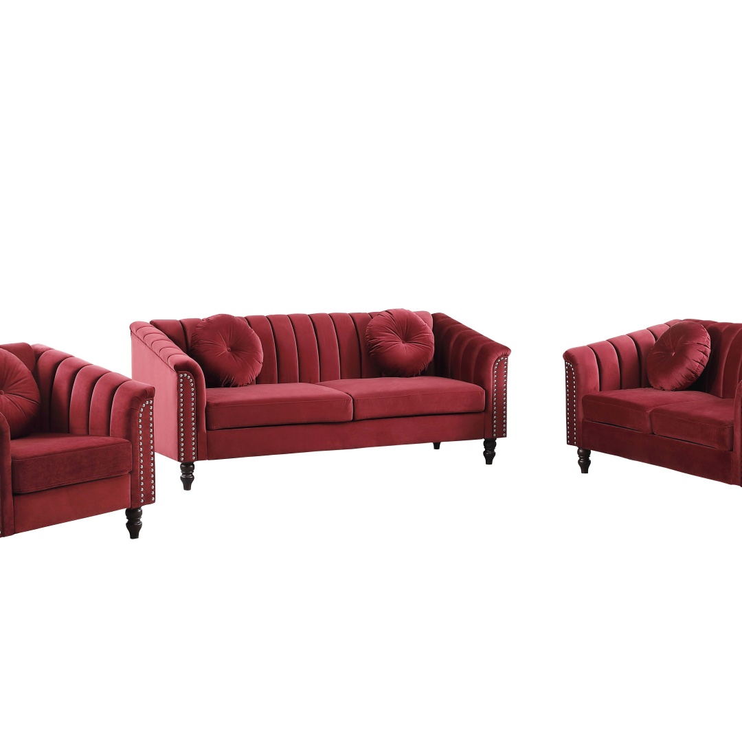 Pickup Only--Red Microfiber 3-Piece Couch Living Room Sofa Set