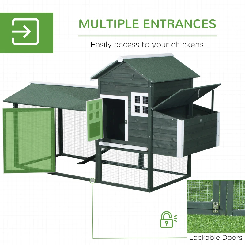 Wooden Chicken Coop, Hen House Outdoor With Run Nesting Box, Asphalt Roof, Removable Tray, Ramp, Poultry Cage For 2-3 Chickens, Green