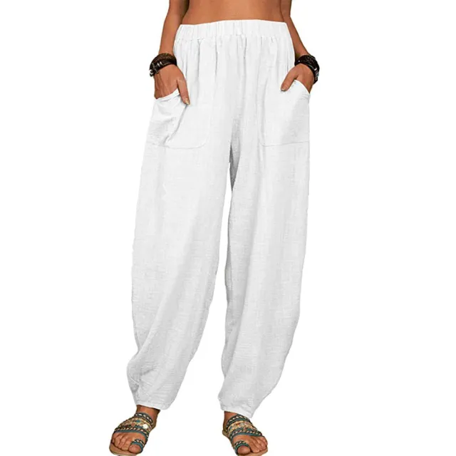 Casual Loose Harem Pants Summer Fashion Solid Color Pockets Trousers Womens Clothing White - Shop at LoveMi
