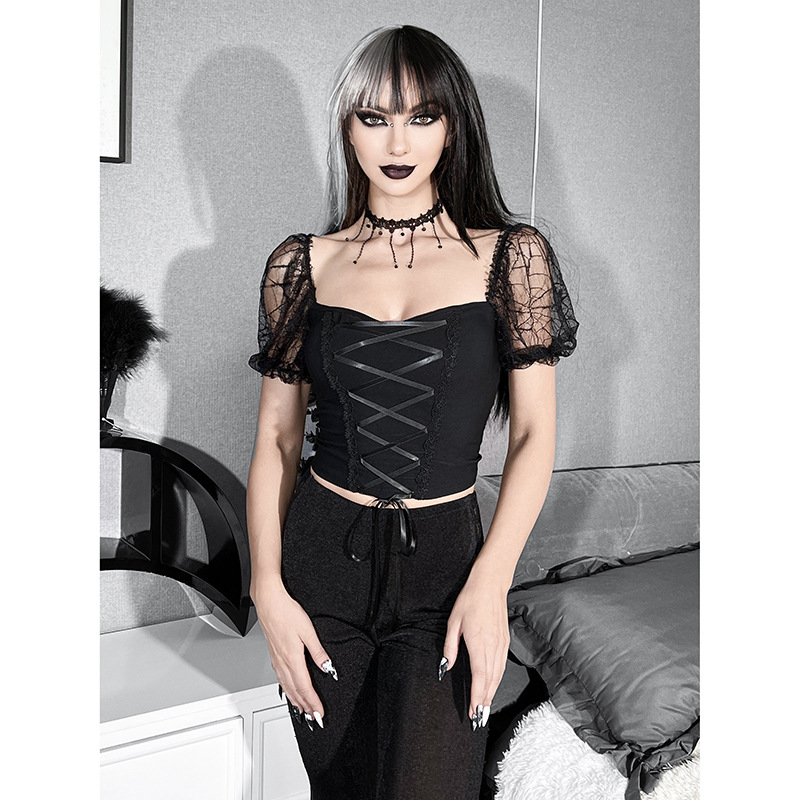 Women's Lace Tie Slim Fit Square Neck T-Shirt