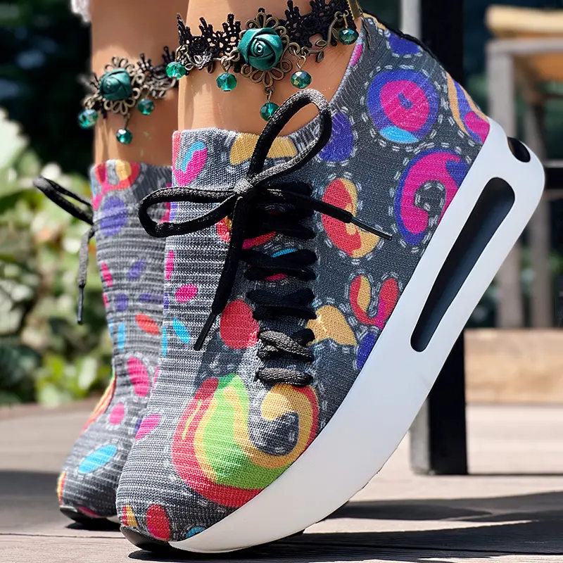 Women's Random Print Side Lace-Up Elastic Sport
