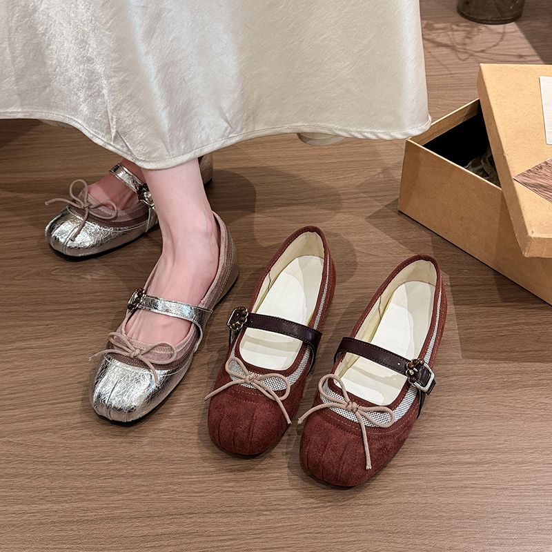Women's Color Block Low Cut Mary Jane Flats, Bow One Strap Buckle Vintage Ballet Style Casual Dress Shoes