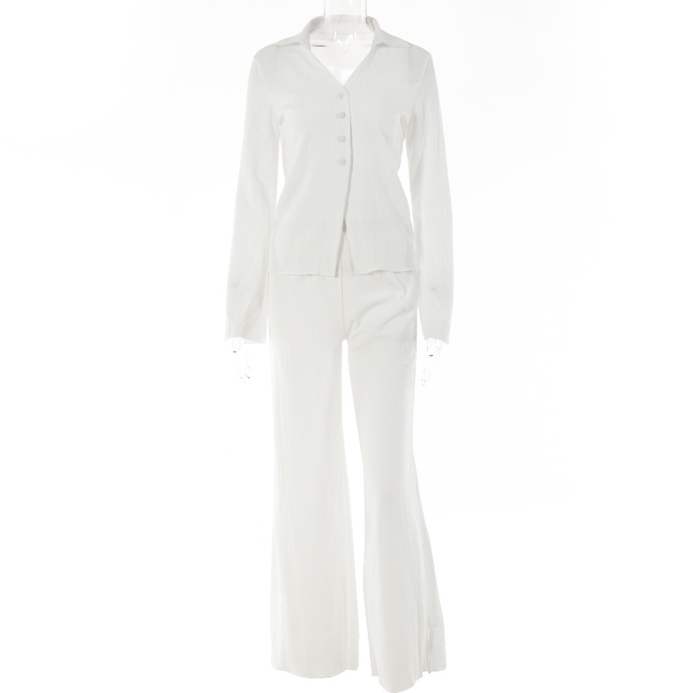 Long-sleeved Trousers Suit  Solid Color