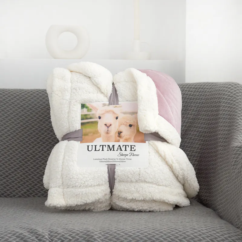 Double-layer Thick Warm Lamb Wool Blanket - Lotus Root