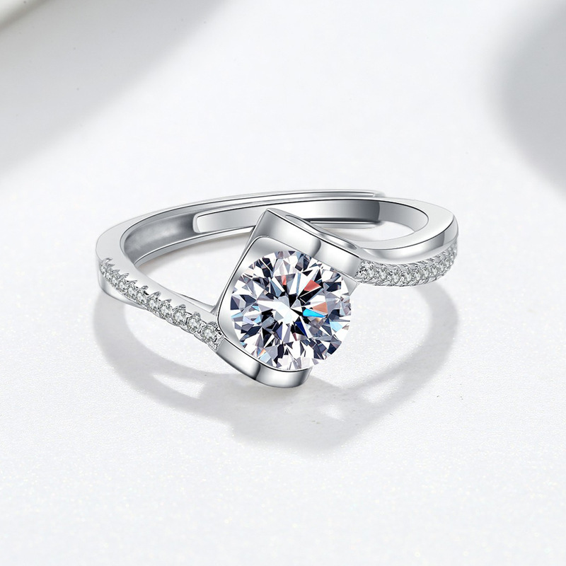 925 Sterling Silver Moissan Diamond Ring For Women 1 Carat Ring