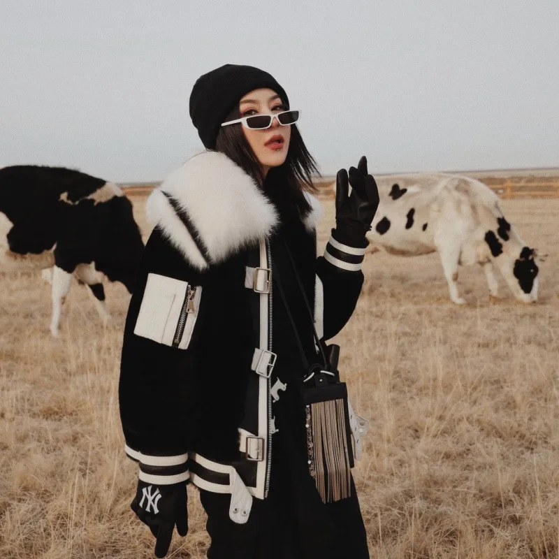 Tuscan Faux Sheep And Faux Fur Lapel Jacket - Black