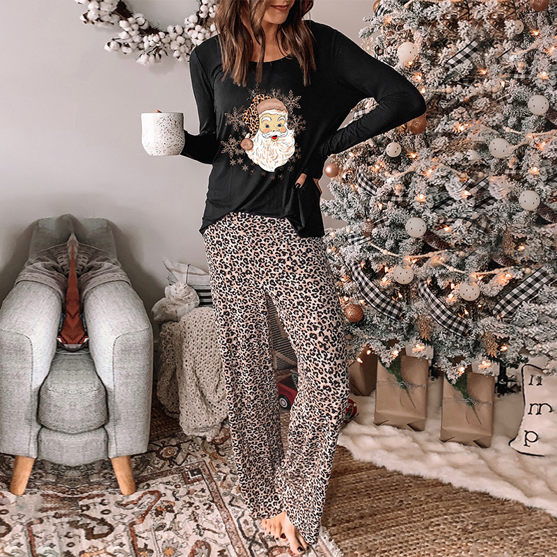 Title 5, Female Santa Leopard Print Loose Home Two-piece...