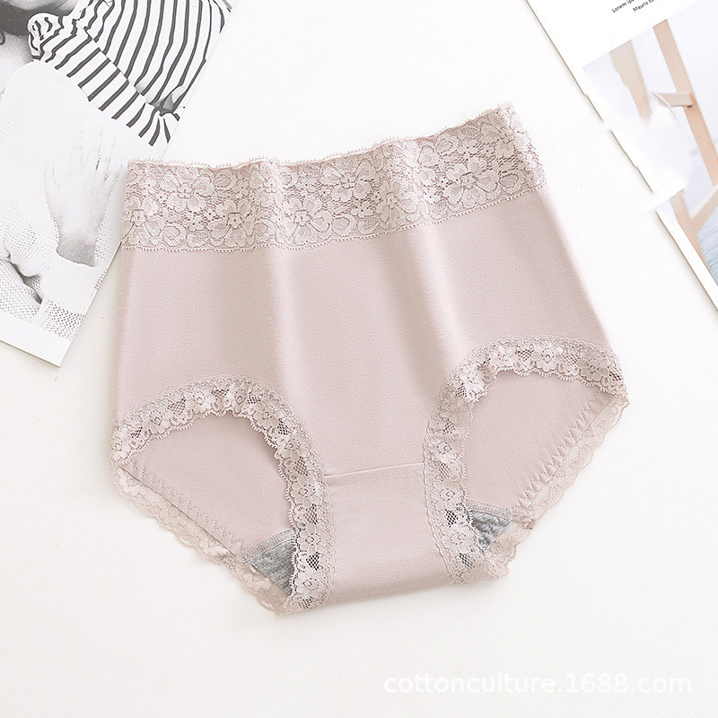 High waisted Cotton Briefs With Lace Crotch Light Coffee - Shop at LoveMi