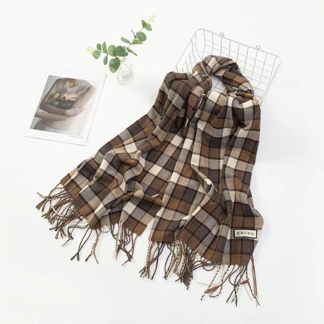 Women's Fashion Casual Cashmere Plaid Scarf Colorful Plaid Khaki - Shop at LoveMi