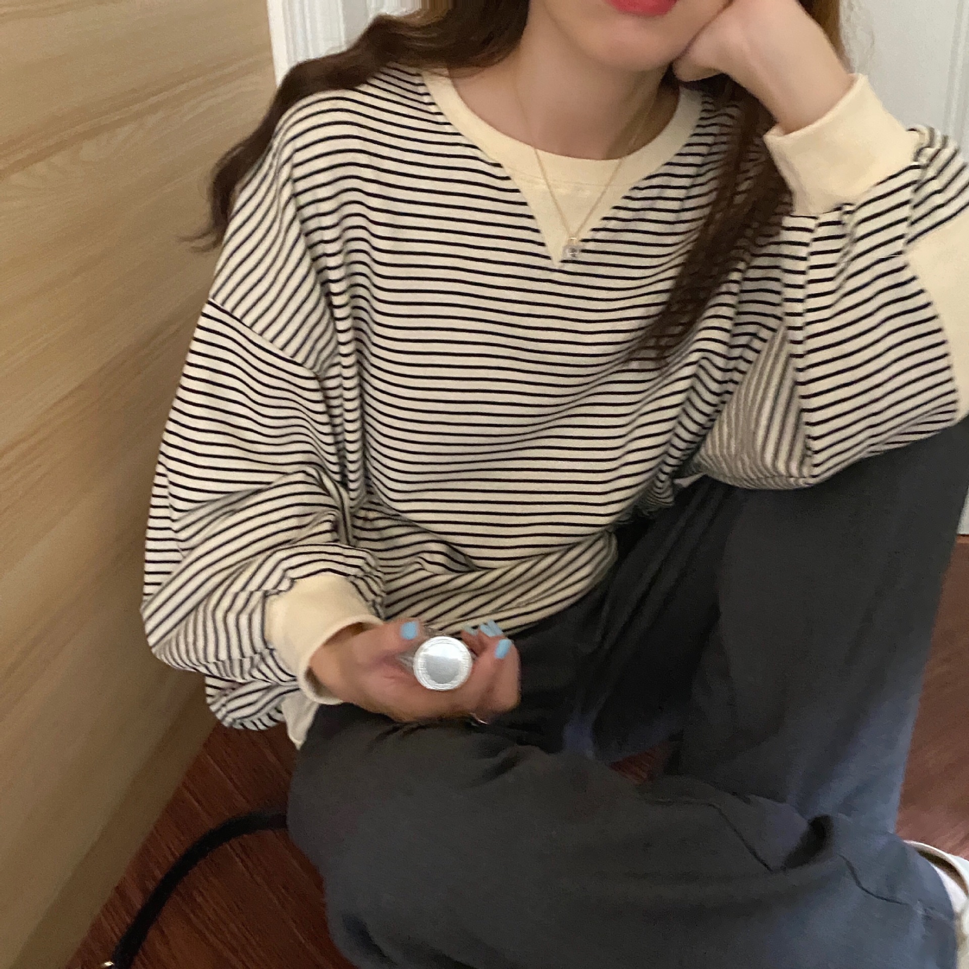 Title 4, Striped loose and versatile long-sleeved sweater