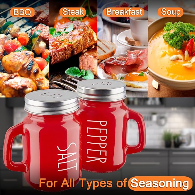 Red Glass Salt and Pepper Shakers with Handles, 4 oz