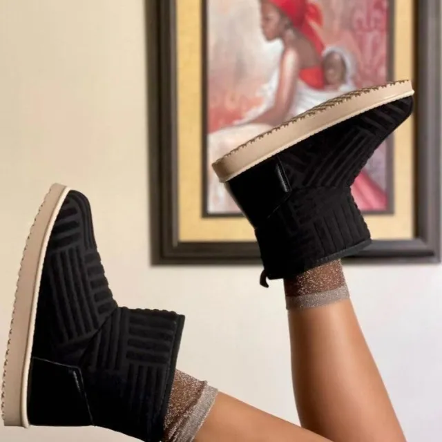 Winter Ankle Boots Warm Plush Snow Boots Flat Shoes Black - Shop at LoveMi