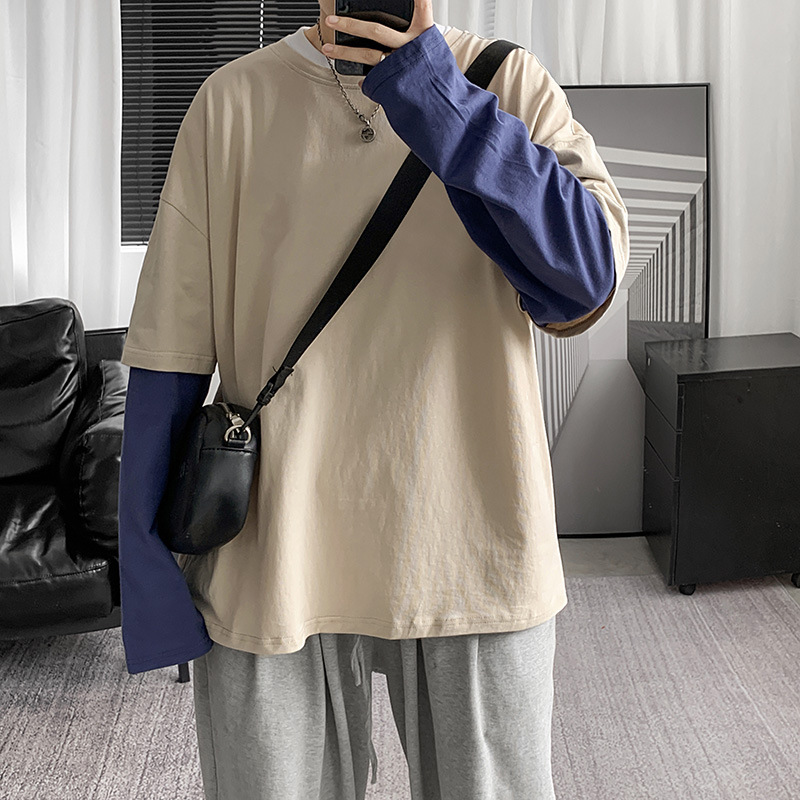 Men's Fashion Solid Color Fake Two Pieces T-shirt Top