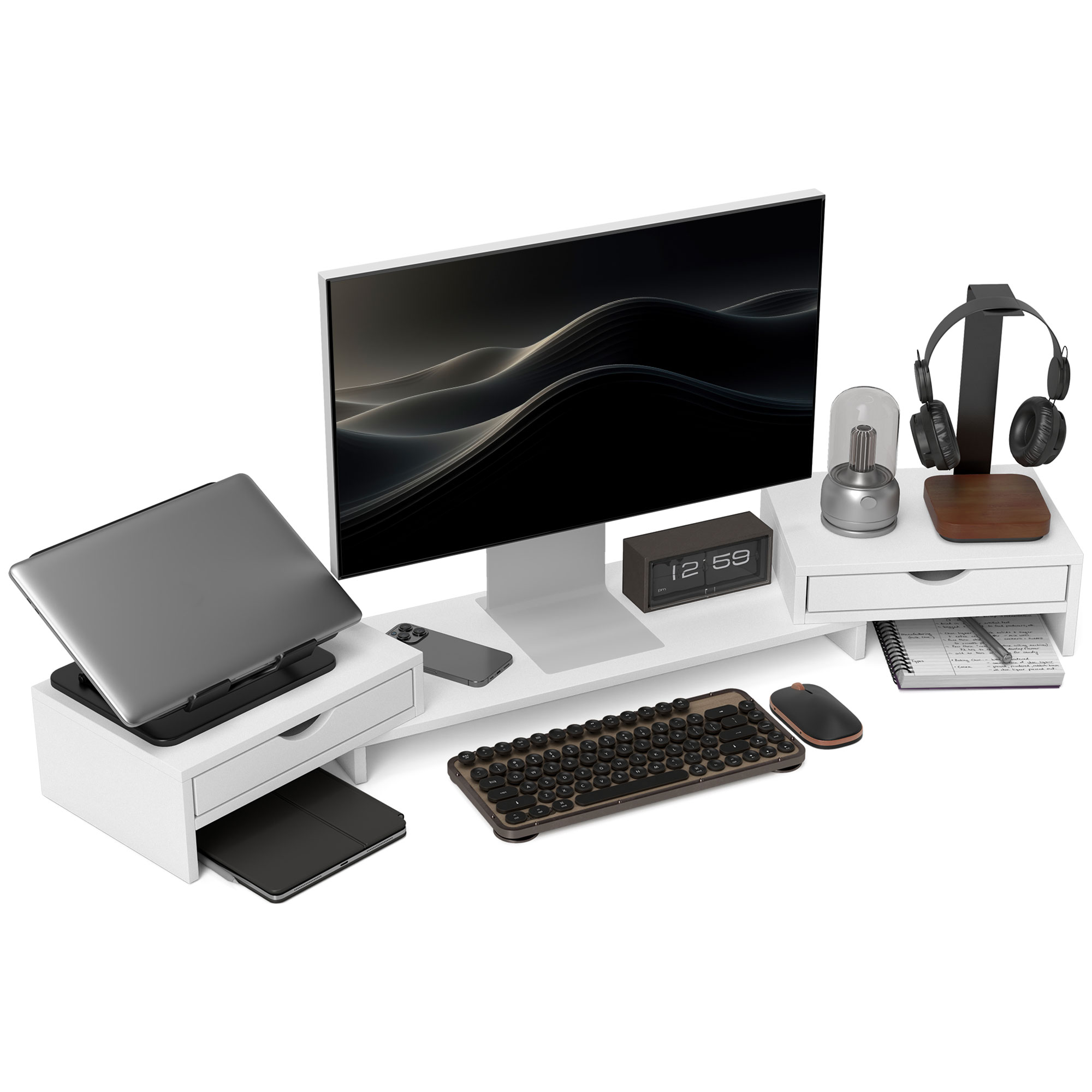 Dual Monitor Stand With 2 Drawers, Adjustable Length And Angle, 116cm Suitable — image 10