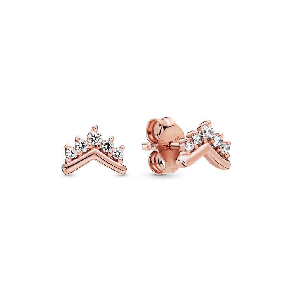 S925 Silver Full Diamond Fan Heart-shaped Rose Gold Crown Earrings