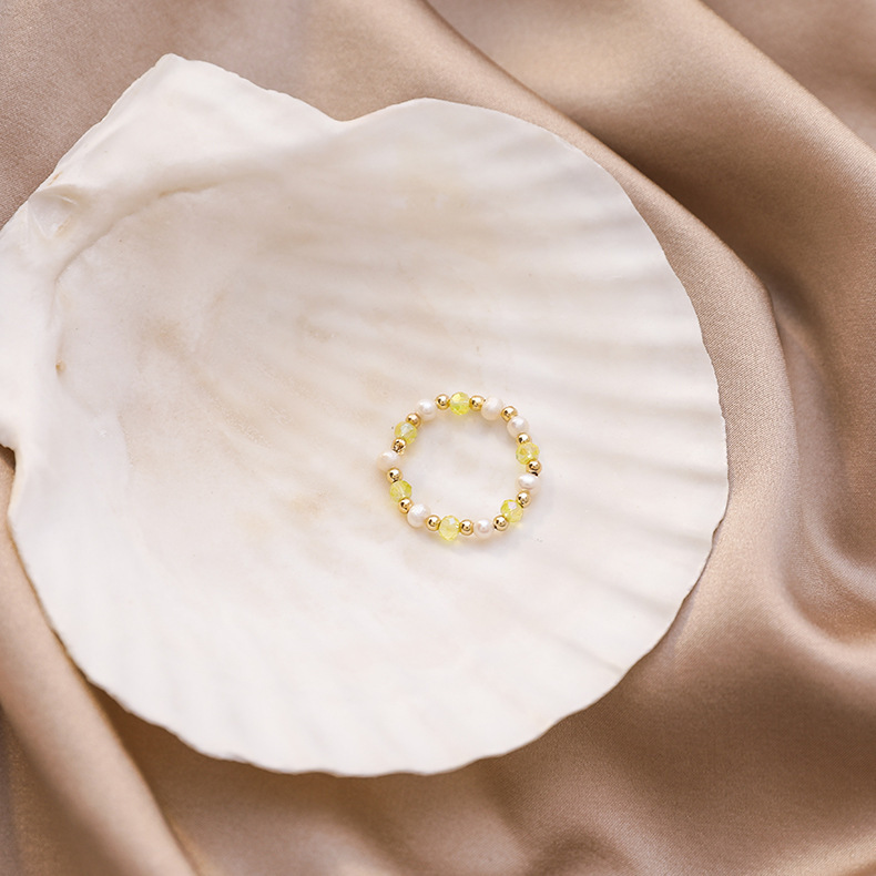 Crystal Ring Handmade Beaded Freshwater Pearl Ring