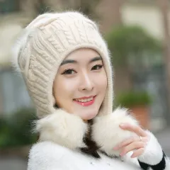 Winter Korean Style Fleece Rabbit Fur Hat - Circle Thick Beige - View 1